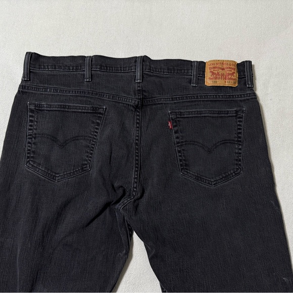 Levis 569 Mens 42x27 Loose Fit Straight Leg Black Dark Wash Denim Jeans - Picture 10 of 11